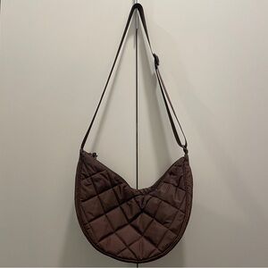 Uniqlo Quilted Crescent Crossbody Bag in Dark Brown